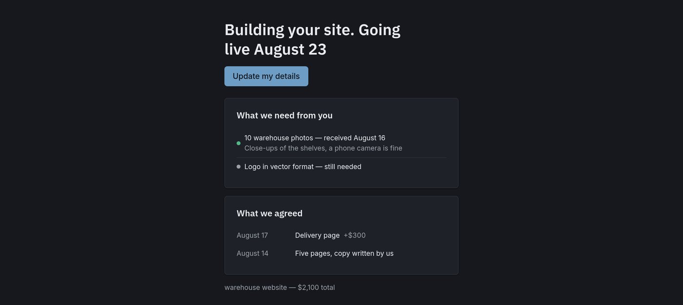 The Order Page client screen